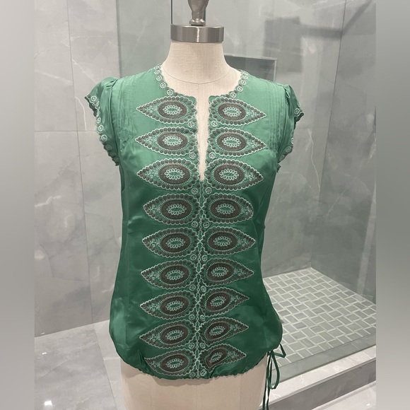 BCBGMAXAZRIA GREEN SILK TOP SIZE SMALL - Picture 16 of 16